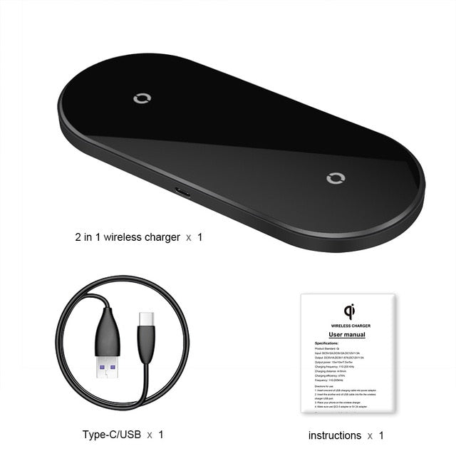 2 in 1 20W Dual Seat Qi Wireless Charger