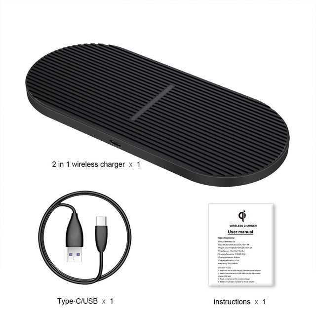 2 in 1 20W Dual Seat Qi Wireless Charger