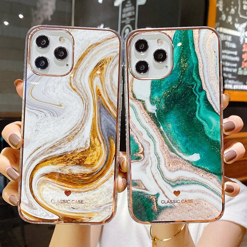 Glitter Gradient Marble Texture Phone Case For iPhone