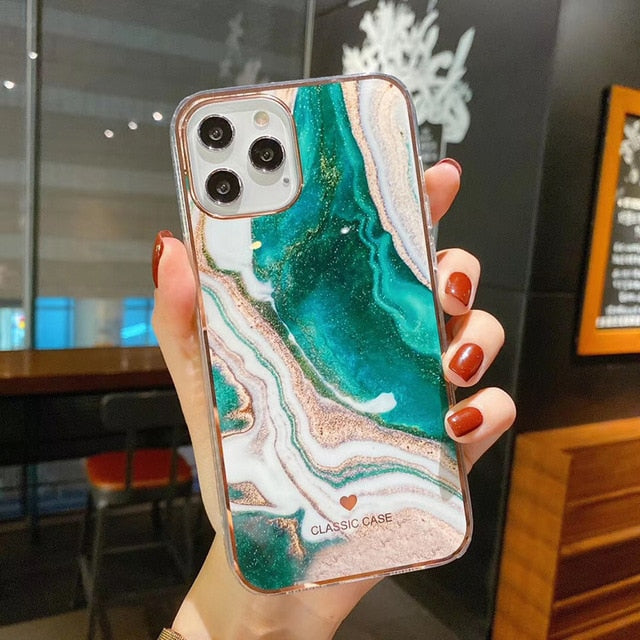 Glitter Gradient Marble Texture Phone Case For iPhone